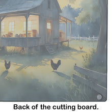 Load image into Gallery viewer, Chicken Coop at Dawn Glass Cutting Boards – Durable, Decorative Kitchen Art