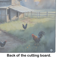 Load image into Gallery viewer, Chicken Coop at Dawn Glass Cutting Boards – Durable, Decorative Kitchen Art