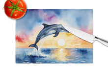 Load image into Gallery viewer, Dolphin Leaping at Sunrise Glass Cutting Boards – Durable, Decorative Kitchen Art