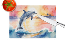 Load image into Gallery viewer, Dolphin Leaping at Sunrise Glass Cutting Boards – Durable, Decorative Kitchen Art