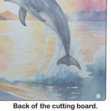 Load image into Gallery viewer, Dolphin Leaping at Sunrise Glass Cutting Boards – Durable, Decorative Kitchen Art
