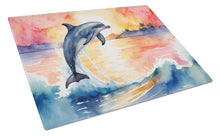 Load image into Gallery viewer, Dolphin Leaping at Sunrise Glass Cutting Boards – Durable, Decorative Kitchen Art