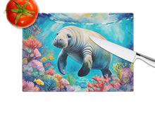 Load image into Gallery viewer, Manatee and Coral Reefs Glass Cutting Boards – Durable, Decorative Kitchen Art