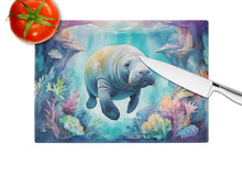 Load image into Gallery viewer, Manatee in a Dreamscape Glass Cutting Boards – Durable, Decorative Kitchen Art