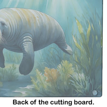 Load image into Gallery viewer, Manatee in a Seagrass Bed Glass Cutting Boards – Durable, Decorative Kitchen Art