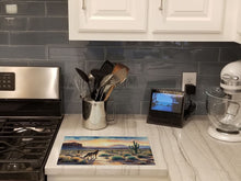 Load image into Gallery viewer, Desert Sunset Coyote Glass Cutting Boards – Durable, Decorative Kitchen Art