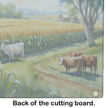 Load image into Gallery viewer, Cows by the Cornfield Glass Cutting Boards – Durable, Decorative Kitchen Art