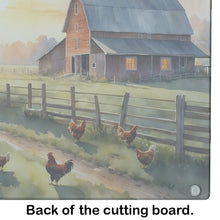 Load image into Gallery viewer, Chicken Farmyard Sunrise Glass Cutting Boards – Durable, Decorative Kitchen Art