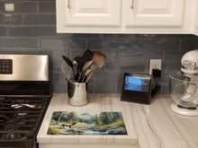 Load image into Gallery viewer, Mountain Stream Elk Glass Cutting Boards – Durable, Decorative Kitchen Art