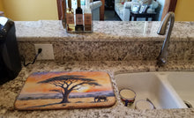 Load image into Gallery viewer, Elephants Savanna Sunrise Dish Drying Mat