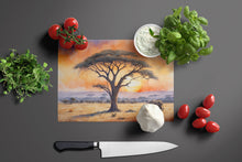 Load image into Gallery viewer, Elephants Savanna Sunrise Glass Cutting Boards – Durable, Decorative Kitchen Art