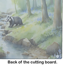 Load image into Gallery viewer, Woodland Spring Badgers Glass Cutting Boards – Durable, Decorative Kitchen Art