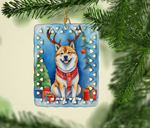 Load image into Gallery viewer, Akita Christmas Reindeer Porcelain Ornament
