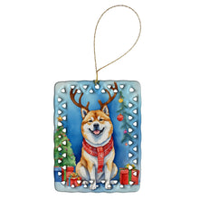 Load image into Gallery viewer, Akita Christmas Reindeer Porcelain Ornament