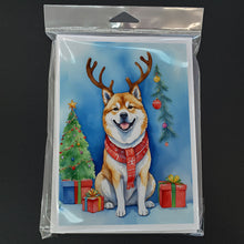 Load image into Gallery viewer, Akita Christmas Reindeer Greeting Cards - Blank Note Cards – 8-Pack of Artist-Designed Cards with Envelopes