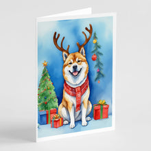 Load image into Gallery viewer, Akita Christmas Reindeer Greeting Cards - Blank Note Cards – 8-Pack of Artist-Designed Cards with Envelopes
