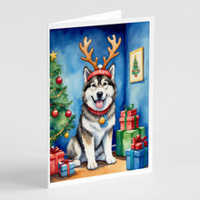 Load image into Gallery viewer, Alaskan Malamute Christmas Reindeer Greeting Cards - Blank Note Cards – 8-Pack of Artist-Designed Cards with Envelopes