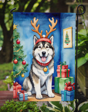 Load image into Gallery viewer, Alaskan Malamute Christmas Garden Flag – Dog in Reindeer Antlers with Tree &amp; Gifts