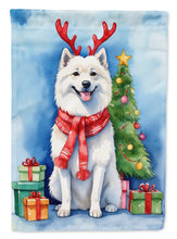 Load image into Gallery viewer, American Eskimo Christmas Garden Flag – Dog in Reindeer Antlers with Tree &amp; Gifts