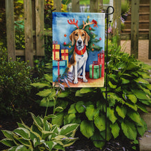 Load image into Gallery viewer, American Foxhound Christmas Garden Flag – Dog in Reindeer Antlers with Tree &amp; Gifts