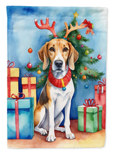 Load image into Gallery viewer, American Foxhound Christmas Garden Flag – Dog in Reindeer Antlers with Tree &amp; Gifts