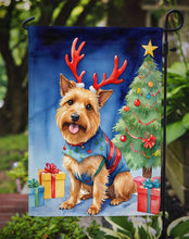 Load image into Gallery viewer, Australian Terrier Christmas Garden Flag – Dog in Reindeer Antlers with Tree &amp; Gifts