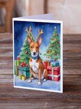 Load image into Gallery viewer, Basenji Christmas Reindeer Greeting Cards - Blank Note Cards – 8-Pack of Artist-Designed Cards with Envelopes