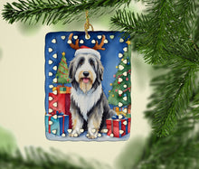 Load image into Gallery viewer, Bearded Collie Christmas Reindeer Porcelain Ornament