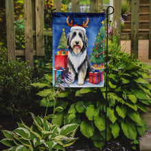 Load image into Gallery viewer, Bearded Collie Christmas Garden Flag – Dog in Reindeer Antlers with Tree &amp; Gifts