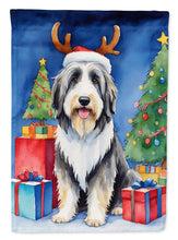 Load image into Gallery viewer, Bearded Collie Christmas Garden Flag – Dog in Reindeer Antlers with Tree &amp; Gifts