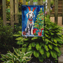 Load image into Gallery viewer, Bedlington Terrier Christmas Garden Flag – Dog in Reindeer Antlers with Tree &amp; Gifts