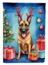 Load image into Gallery viewer, Belgian Malinois Christmas Garden Flag – Dog in Reindeer Antlers with Tree &amp; Gifts