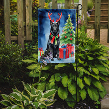 Load image into Gallery viewer, Belgian Sheepdog Christmas Garden Flag – Dog in Reindeer Antlers with Tree &amp; Gifts