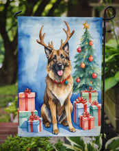 Load image into Gallery viewer, Belgian Tervuren Christmas Garden Flag – Dog in Reindeer Antlers with Tree &amp; Gifts