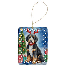 Load image into Gallery viewer, Bernedoodle Christmas Reindeer Porcelain Ornament