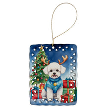 Load image into Gallery viewer, Bichon Frise Christmas Reindeer Porcelain Ornament
