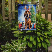 Load image into Gallery viewer, Bloodhound Christmas Garden Flag – Dog in Reindeer Antlers with Tree &amp; Gifts