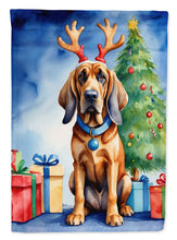 Load image into Gallery viewer, Bloodhound Christmas Garden Flag – Dog in Reindeer Antlers with Tree &amp; Gifts