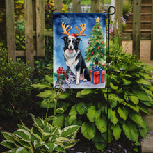 Load image into Gallery viewer, Border Collie Christmas Garden Flag – Dog in Reindeer Antlers with Tree &amp; Gifts