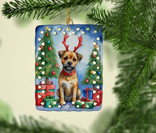 Load image into Gallery viewer, Border Terrier Christmas Reindeer Porcelain Ornament