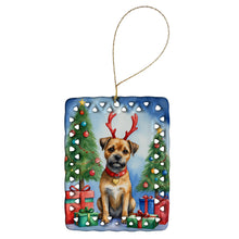 Load image into Gallery viewer, Border Terrier Christmas Reindeer Porcelain Ornament