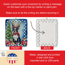 Load image into Gallery viewer, Boston Terrier Christmas Reindeer Porcelain Ornament