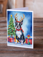 Load image into Gallery viewer, Boston Terrier Christmas Reindeer Greeting Cards - Blank Note Cards – 8-Pack of Artist-Designed Cards with Envelopes
