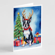 Load image into Gallery viewer, Boston Terrier Christmas Reindeer Greeting Cards - Blank Note Cards – 8-Pack of Artist-Designed Cards with Envelopes