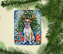 Load image into Gallery viewer, White Boxer Christmas Reindeer Porcelain Ornament