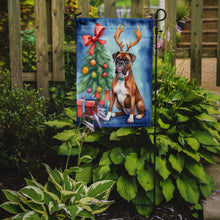 Load image into Gallery viewer, Boxer Christmas Garden Flag – Dog in Reindeer Antlers with Tree &amp; Gifts