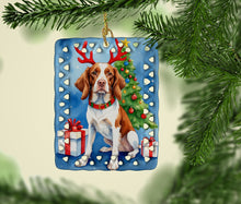 Load image into Gallery viewer, Brittany Spaniel Christmas Reindeer Porcelain Ornament