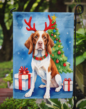 Load image into Gallery viewer, Brittany Spaniel Christmas Garden Flag – Dog in Reindeer Antlers with Tree &amp; Gifts