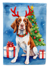 Load image into Gallery viewer, Brittany Spaniel Christmas Garden Flag – Dog in Reindeer Antlers with Tree &amp; Gifts