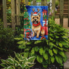 Load image into Gallery viewer, Cairn Terrier Christmas Garden Flag – Dog in Reindeer Antlers with Tree &amp; Gifts